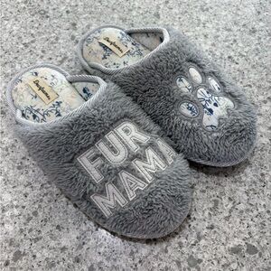 Dearfoams Women’s Fur Mama Memory Foam Gray Scuff Cozy Slipper Size 9-10